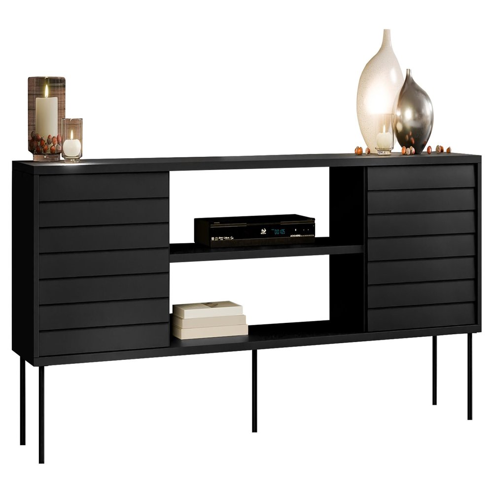 Mirjan24 Cuird 180 TV Stand with 2 Doors and 2 Open Compartments, Black