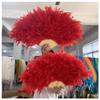JDQTPOET Red Turkey Feather Fan for the Bride, Large White Feather Fan, Double-Sided Wedding Hand Fan, Dance Party (Orange) view 2