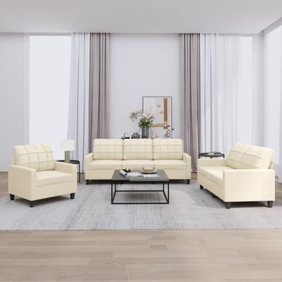Willood 3-Seater + 2-Seater Sofa + Armchair Set, Faux Leather, Cream