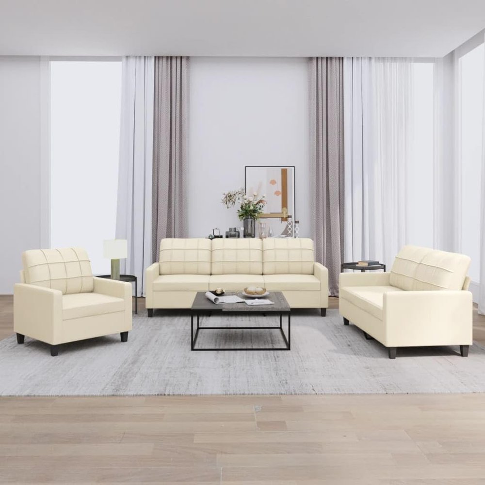 Willood 3-Seater + 2-Seater Sofa + Armchair Set, Faux Leather, Cream