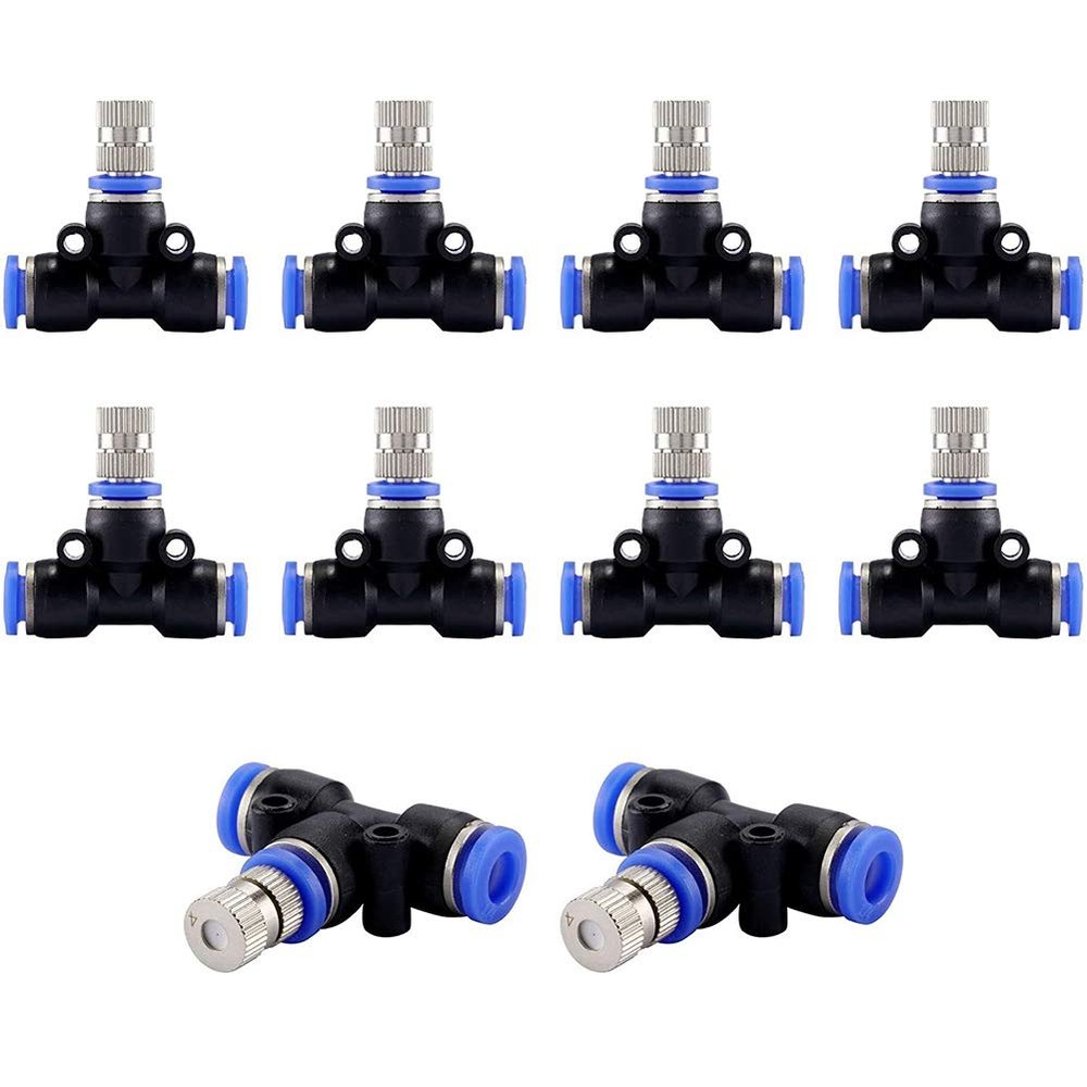 PPcdfre 1/4-Inch Misting Nozzle Kit, 10 Pieces, with Connectors for Outdoor Water Misting and Cooling Systems
