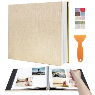 Large Photo Album, Self-Adhesive Scrapbook Album for 4 x 6, 5 x 7, and 8 x 10 Photos, DIY Magnetic Linen Cover, 60 Pages, Family and Wedding Gifts, with Metal Pen