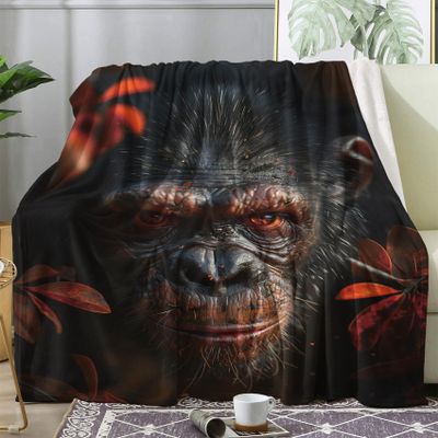 ZDABAOEC Plush Gorilla Chimpanzee Blanket, Fleece Blanket 150 x 200 cm, Soft Sofa & Couch Throw