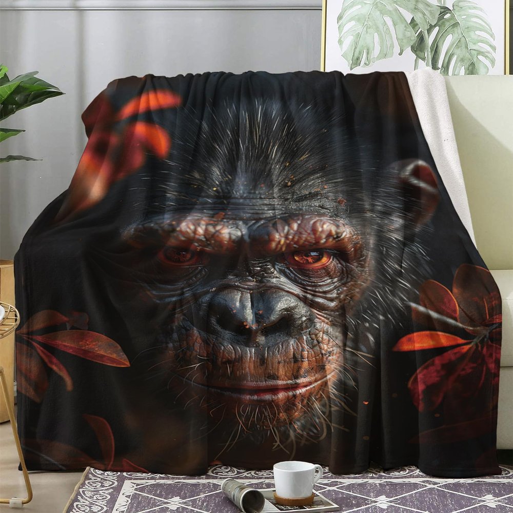 ZDABAOEC Plush Gorilla Chimpanzee Blanket, Fleece Blanket 150 x 200 cm, Soft Sofa & Couch Throw