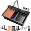 KOOGIMDDR 75 × 45 cm Black-Gray Stainless Steel Workstation Kitchen Sink with Integrated Faucet view 1
