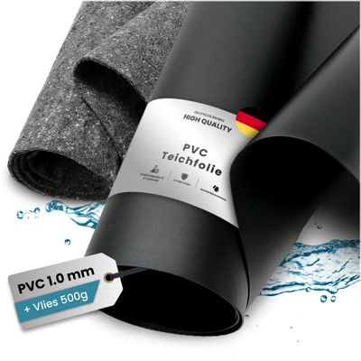 TeichVision PVC Pond Liner, 1 mm, 4 m x 45 m, with 500 g Pond Fleece