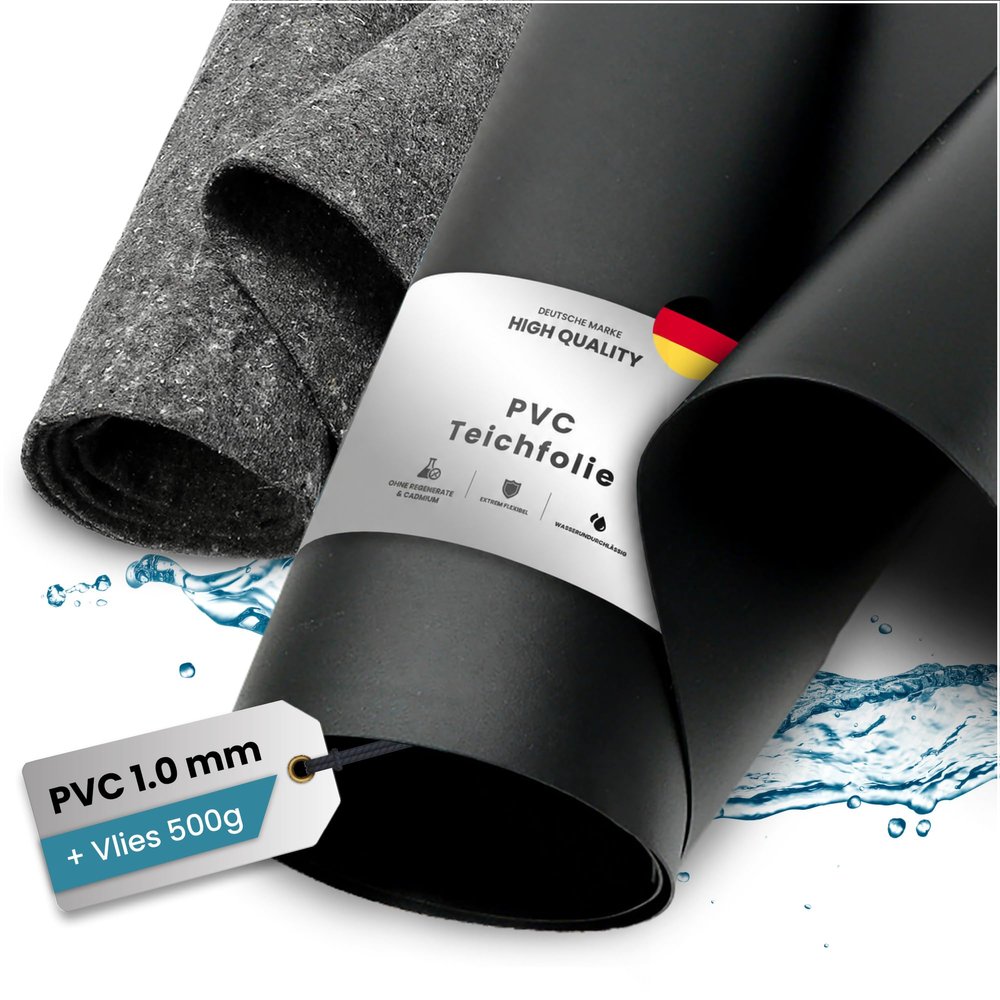 TeichVision PVC Pond Liner, 1 mm, 4 m x 45 m, with 500 g Pond Fleece