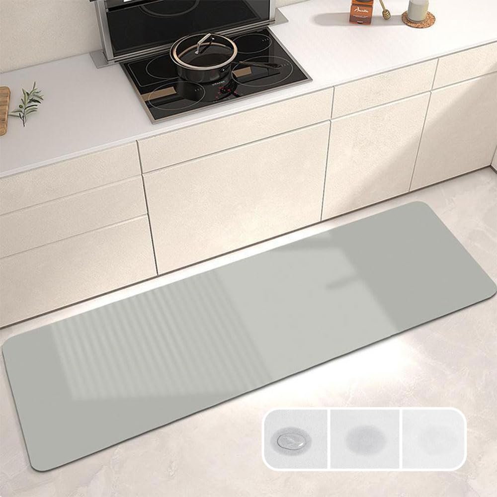 Hixingo Non-Slip Diatomaceous Earth Kitchen Runner, Quick-Drying, Washable, Absorbent, Light Gray, 60 x 90 cm