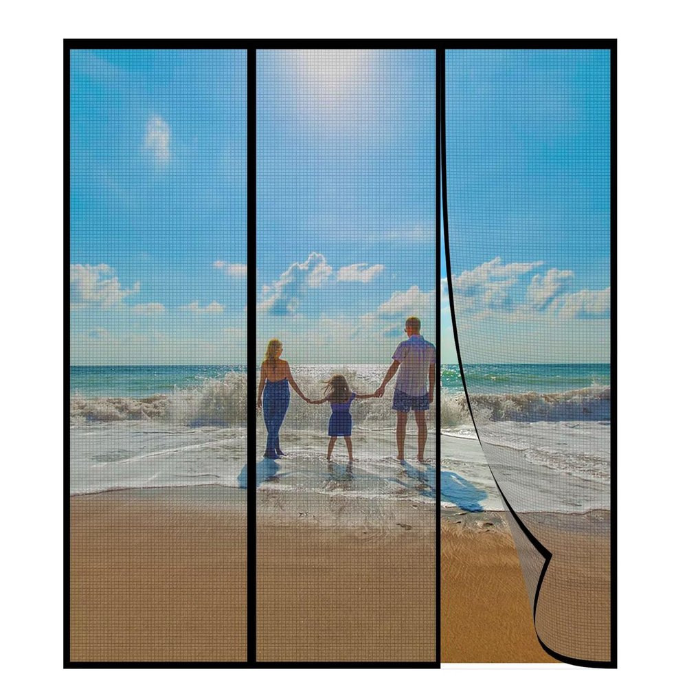 Magnetic Double-Door Insect Screen for Balcony Door, No Drilling, 165 x 255 cm, Black