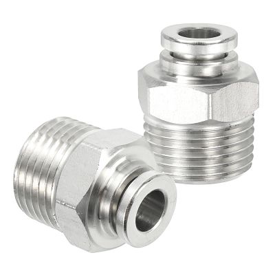 sourcing map Push-to-Connect Fittings, 2-Pack, Stainless Steel, Straight, 1/4 in Tube OD x 3/8 in NPT Male Thread
