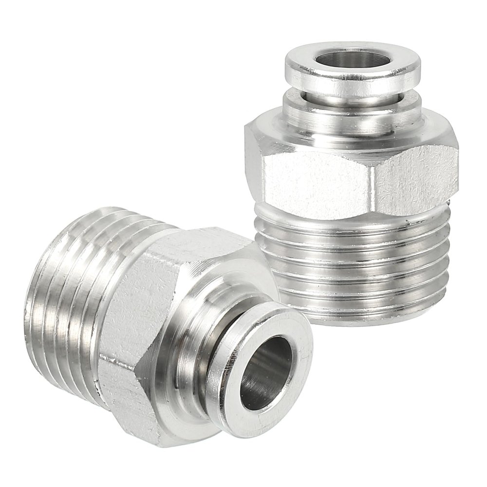 sourcing map Push-to-Connect Fittings, 2-Pack, Stainless Steel, Straight, 1/4 in Tube OD x 3/8 in NPT Male Thread