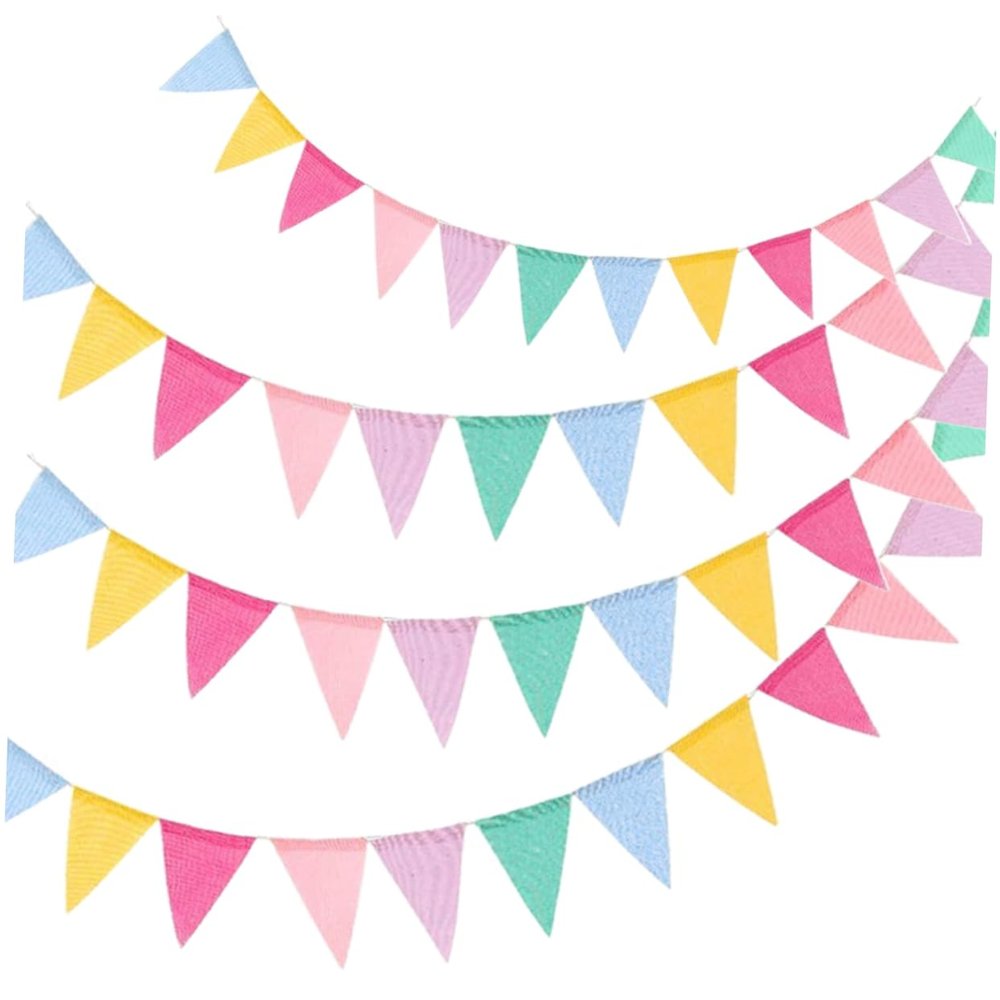 PLAFOPE 4-Piece Jute Banner with Colorful Pennants for Weddings and Parties