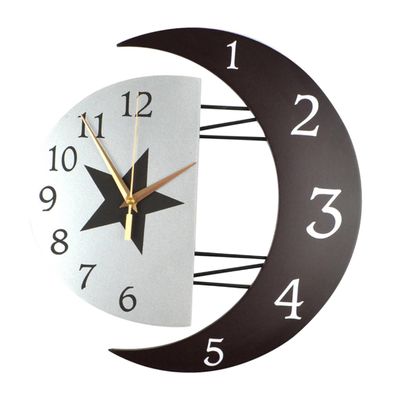 FUNOMOCYA Creative Moon-Shaped Quartz Wall Clock, Silent, Black