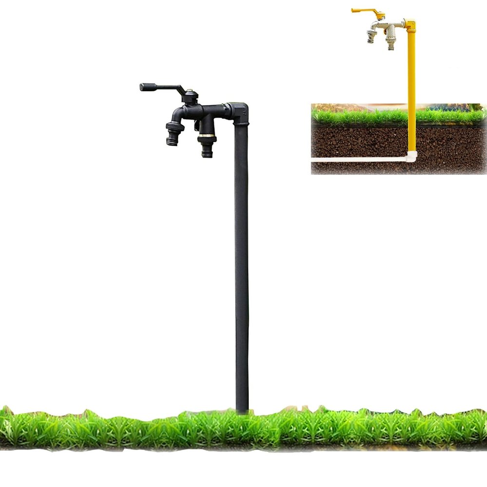 XRRJFYH Garden Water Post with Faucet, 304 Stainless Steel, Frost-Resistant, Black, 60 cm/24 in