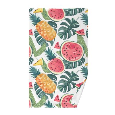 CHIFIGNO Cotton Hand Towel, Watermelon, Pineapple & Tropical Leaves, 16 x 28 in