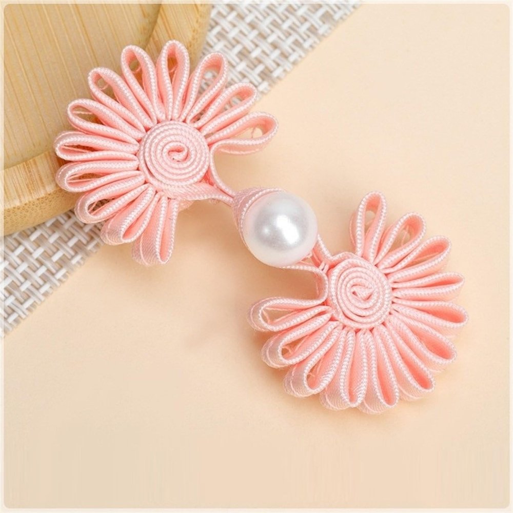 JKUHA 10 Pairs Faux Pearl Flower Frog Knot Buttons, Vintage Cheongsam Fabric Buttons, Handmade Knitted Button Accessories, Light Pink