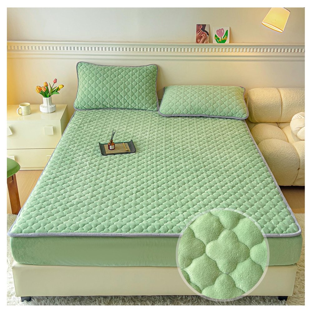 OREZAUQS Quilted Mattress Protector, Fits 5–25 cm Mattresses, Washable, Breathable, Soft, Green, 150 × 200 cm