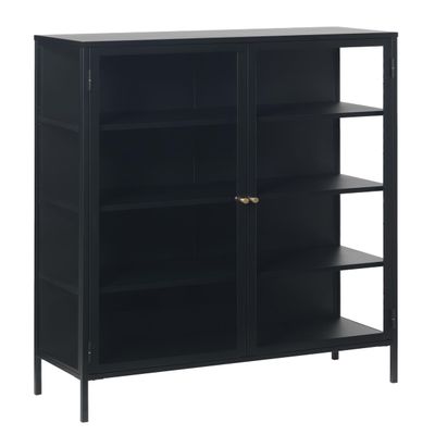 FJORDFORM Glass Cabinet, Black Metal, Gold Handles
