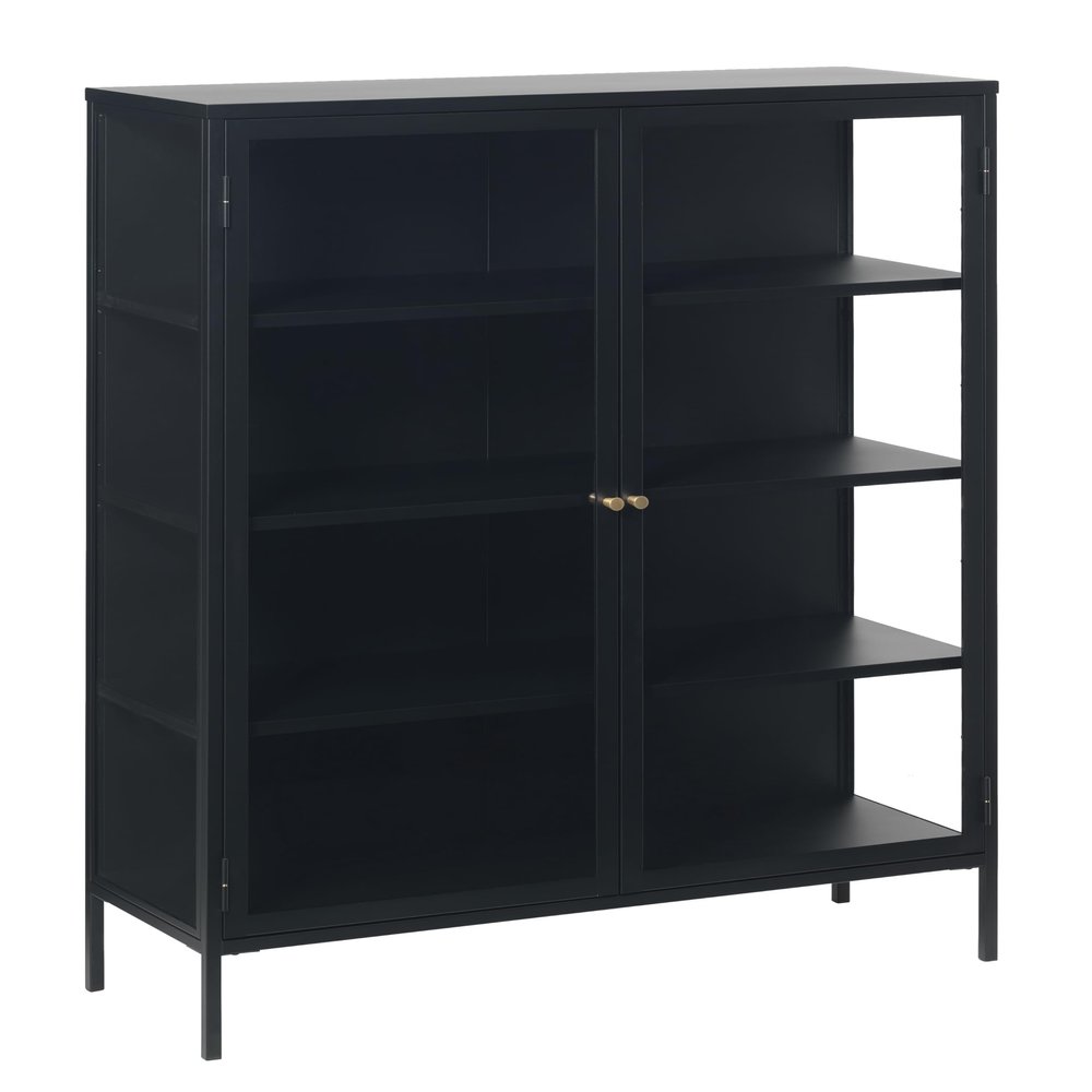 FJORDFORM Glass Cabinet, Black Metal, Gold Handles
