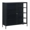 FJORDFORM Glass Cabinet, Black Metal, Gold Handles view 1