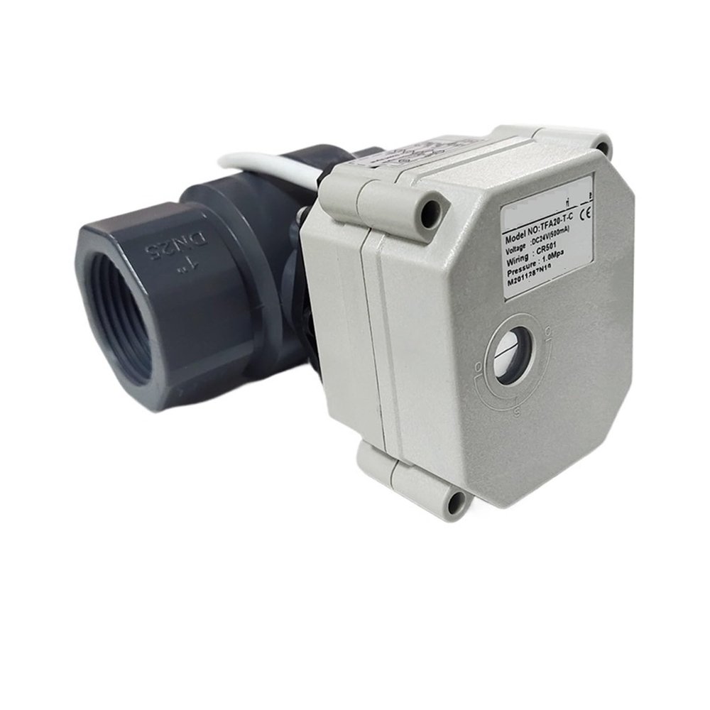 PKHDLYEU 1/2-Inch Motorized PVC Ball Valve, DN15, AC 110–230V, Power-Off Return, Glue End, Normally Closed, CR502