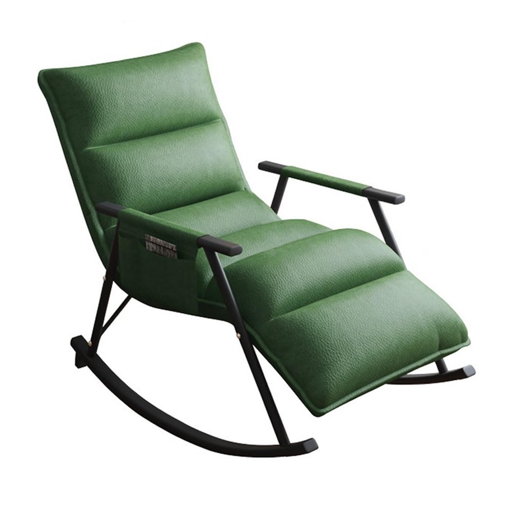 Modern Green Leather Armchair with Adjustable Backrest and Footrest