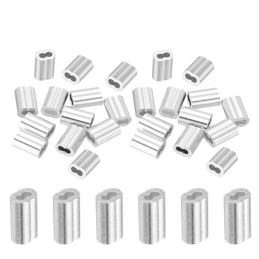 Aluminum Crimp Loop Sleeves, Double Sleeves for 1.2 mm Wire Rope, Silver, 25-Pack