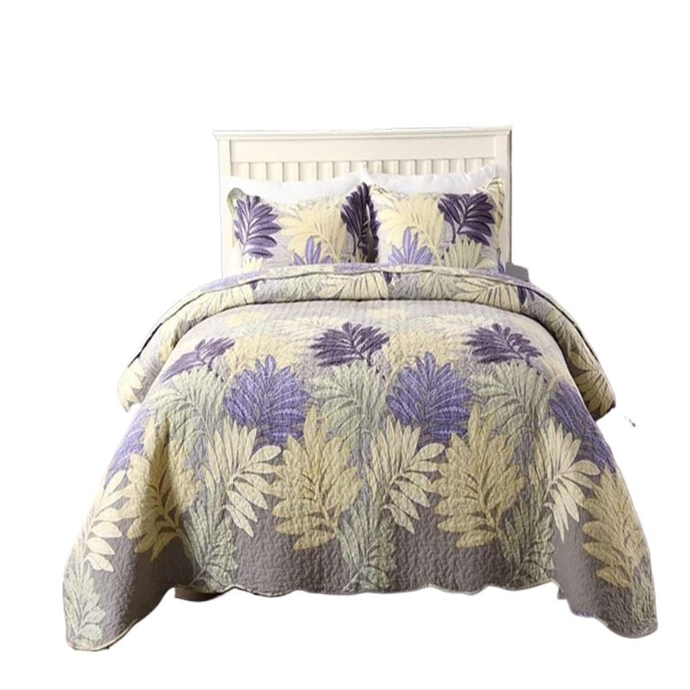 ZOAPDEBCE 4-Piece Cotton Quilt Set, Reversible Twill Coverlet with Maple Leaf Pattern, King Size