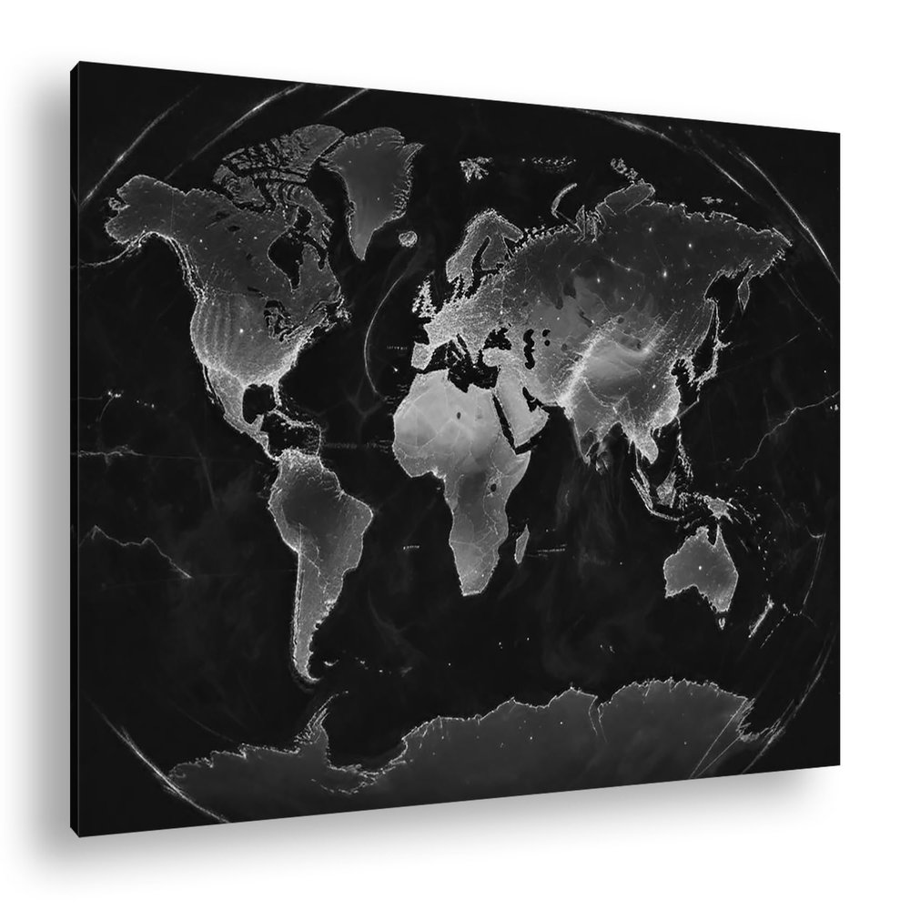 Luminous World Map in Darkness, 60 x 40 cm