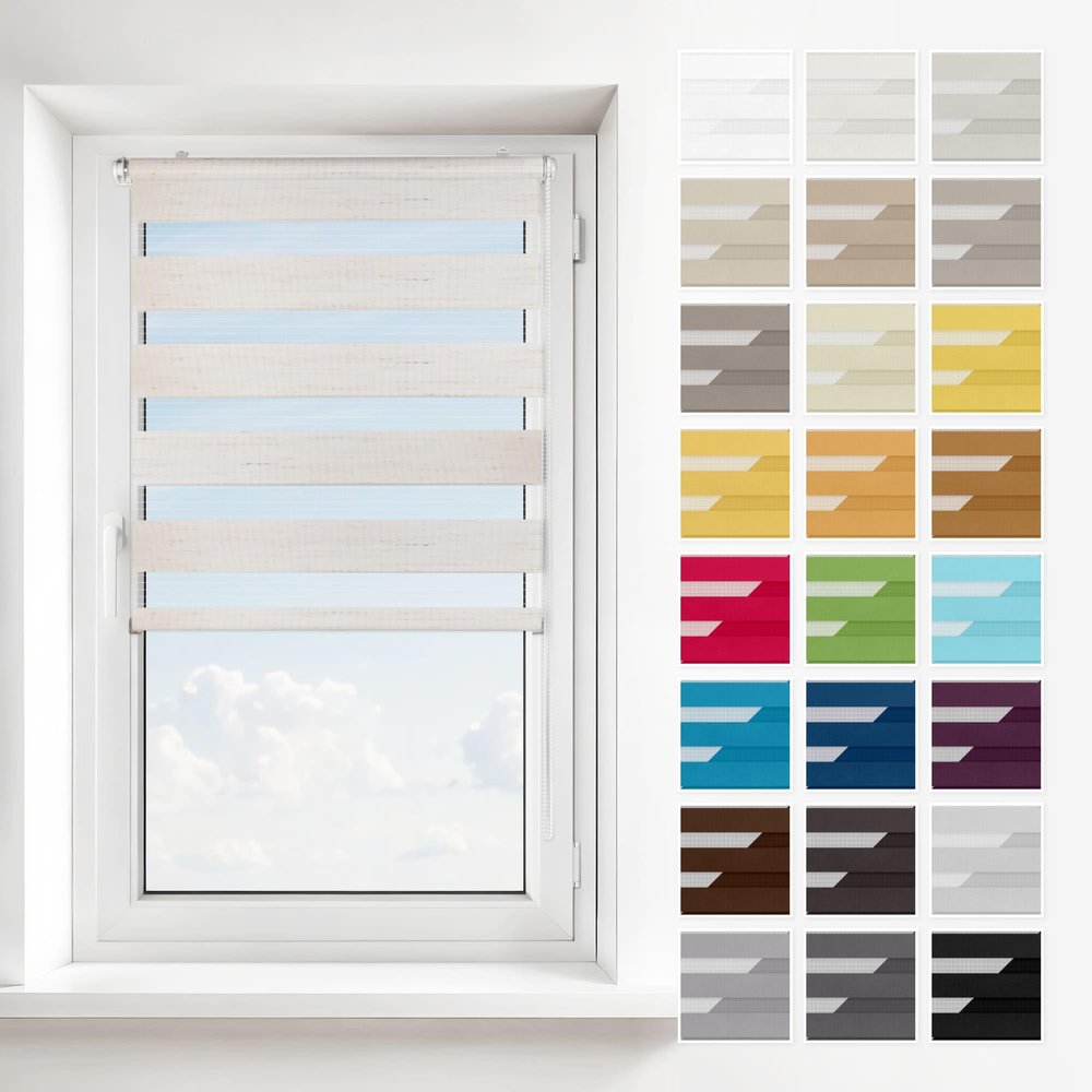 Estika Dual-Layer Roller Shade, No Drilling, 2-in-1 Mounting, Cream, 50 × 120 cm