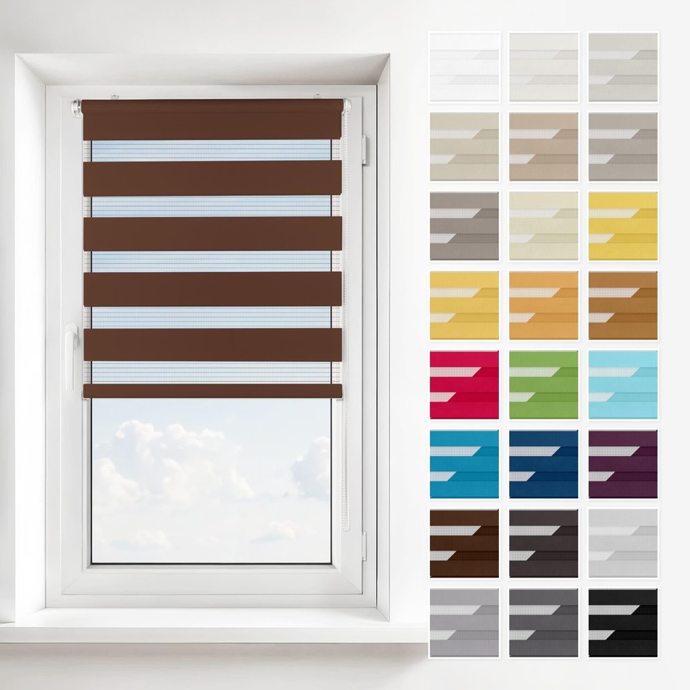 Estika Double Roller Blind, No Drilling, 2-in-1 Mounting, Chocolate, 35 × 150 cm