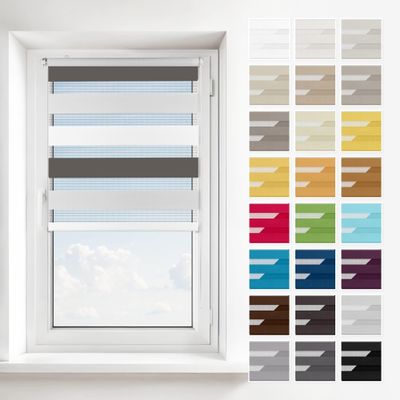 Estika Day & Night Double Roller Blind, No Drilling, Black/White/Light Gray, 150 x 150 cm