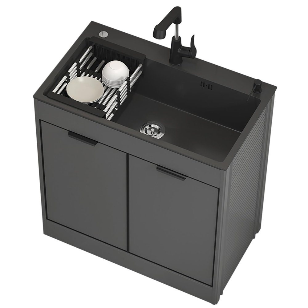 ZMAZHANG Utility Sink with Cabinet, Drainboard, Faucet, and Storage Shelves
