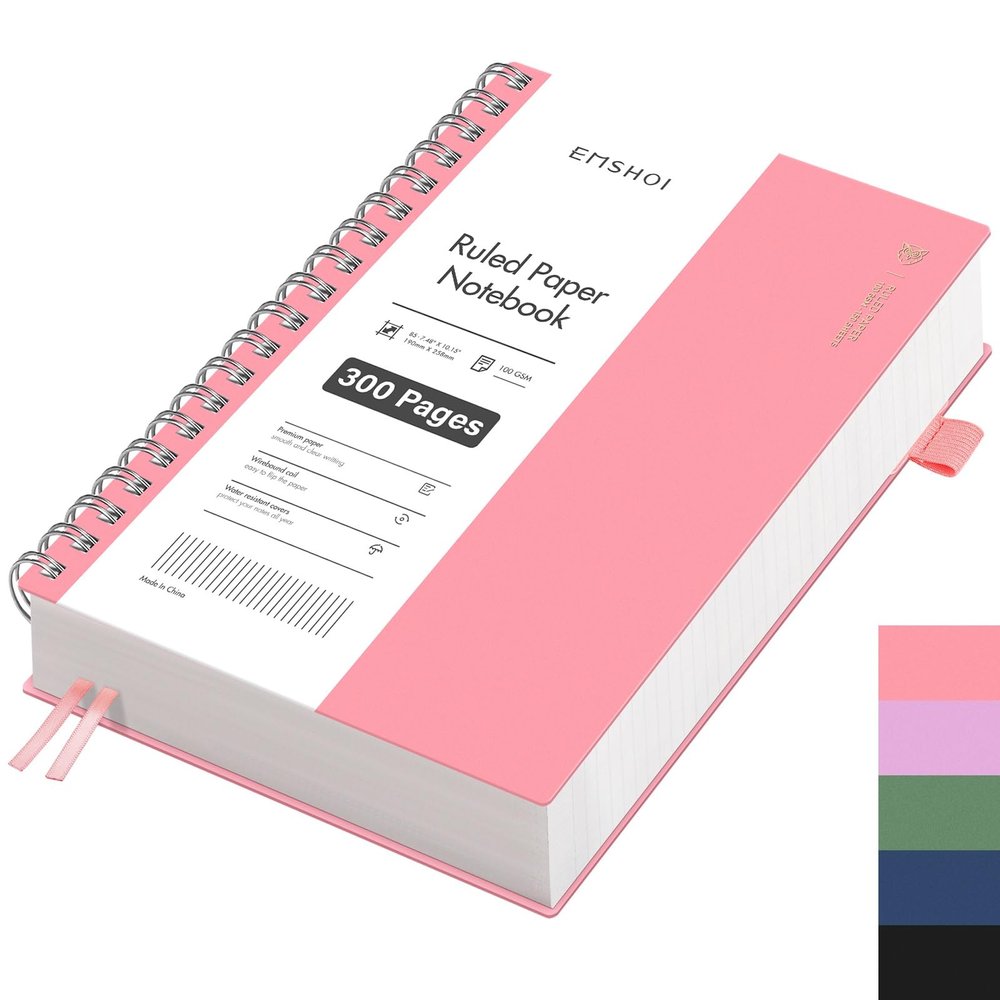 EMSHOI B5 Lined Notebook, 100 gsm Paper, 300 Pages - Pink