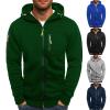 Men's Solid-Color Hooded Sweatshirt Jacket with Zipper and Multiple Pockets view 2