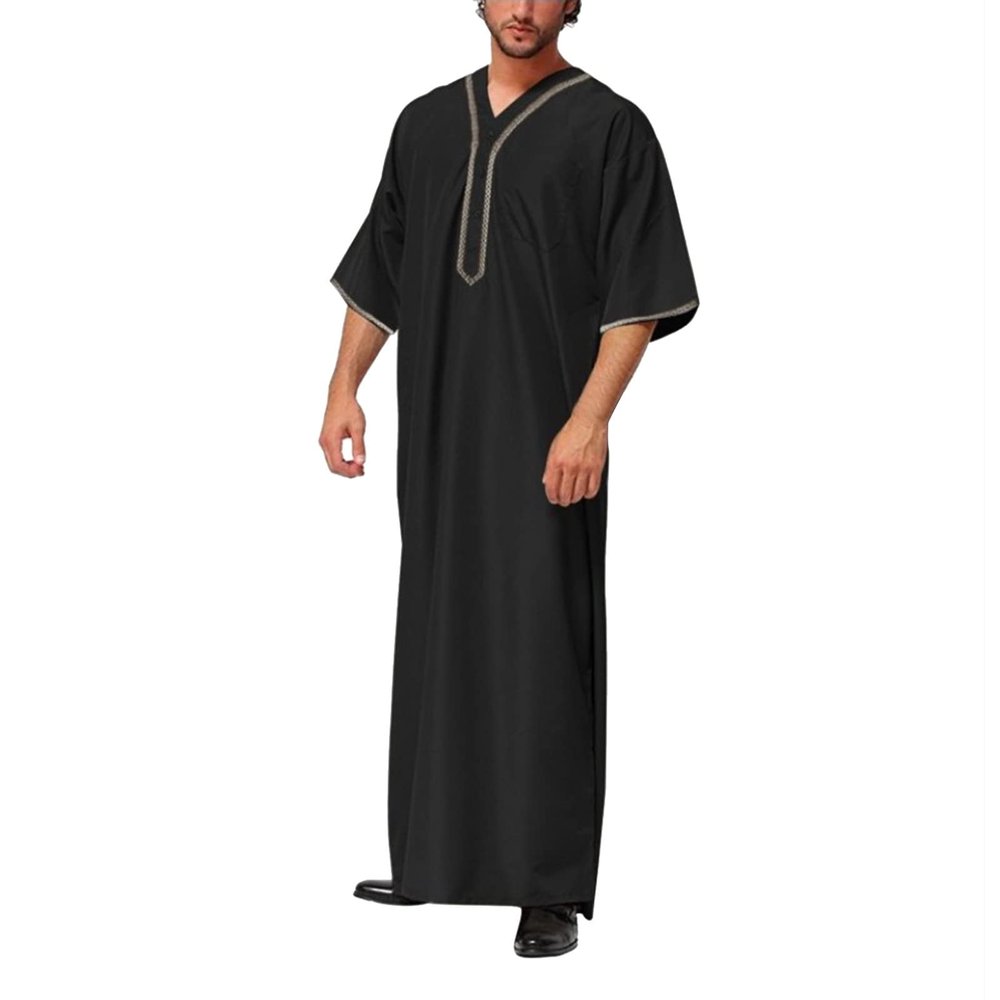 RUMAOZIA Men's Muslim Kaftan Robe for Prayer, Thobe Tunic, Cotton-Linen Jilbab