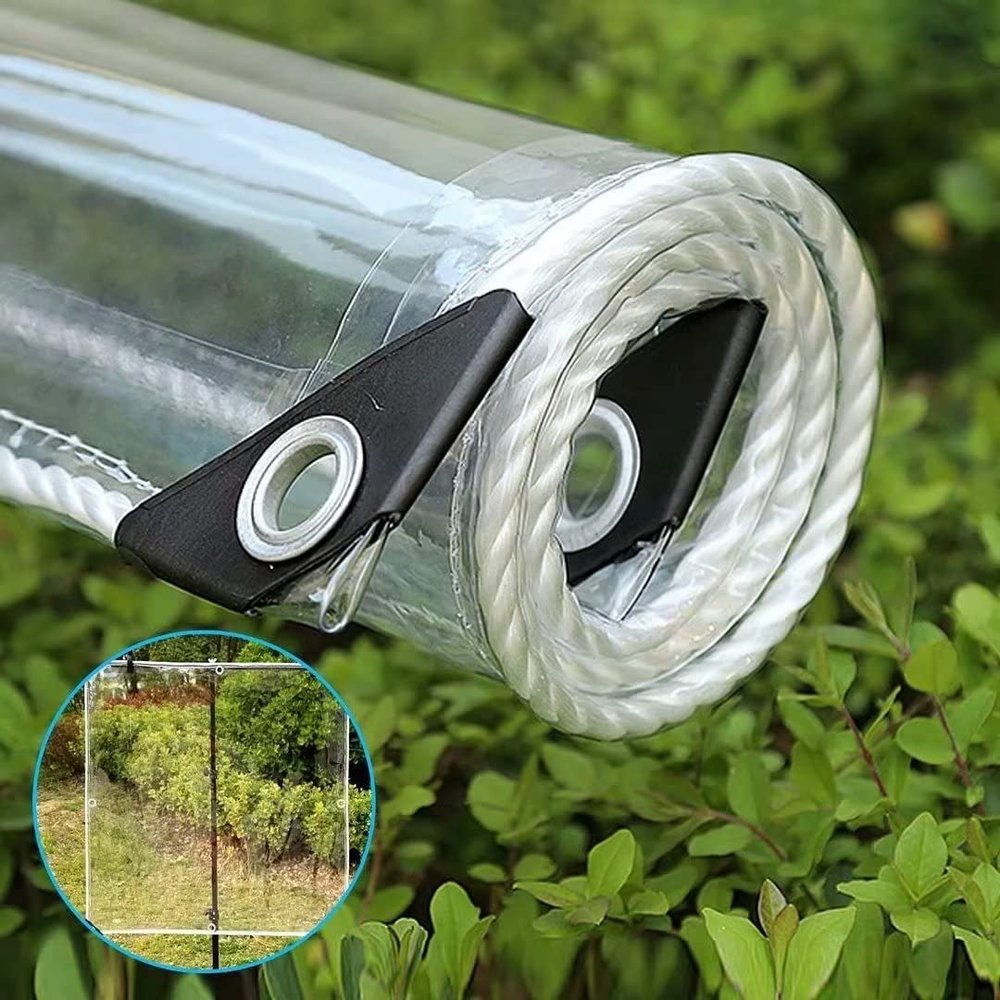 2 m × 7.8 m Transparent Heavy-Duty PVC Tarp with Eyelets and Rope