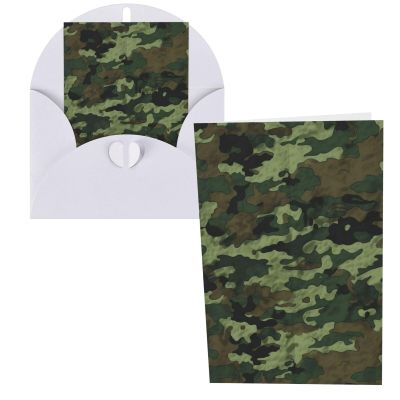 LZQPOEAS Green Military Camo Greeting Cards with Envelopes, Blank, 10.2 x 15.2 cm