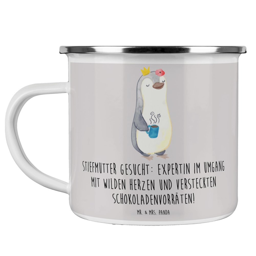Mr. & Mrs. Panda Camping Enamel Mug “Stepmother Expert” – Gift, Wild Hearts, Love