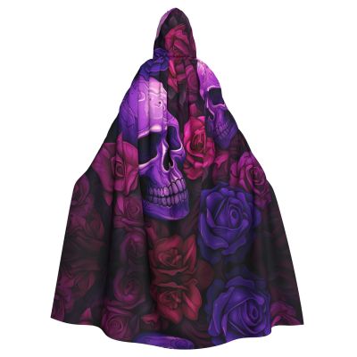 WZYWHJ Purple Skull and Rose Cosplay Poncho for Women and Men