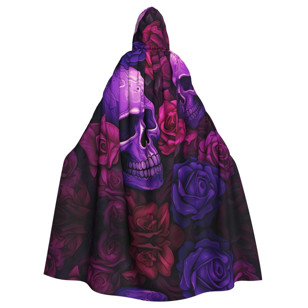 WZYWHJ Purple Skull and Rose Cosplay Poncho for Women and Men