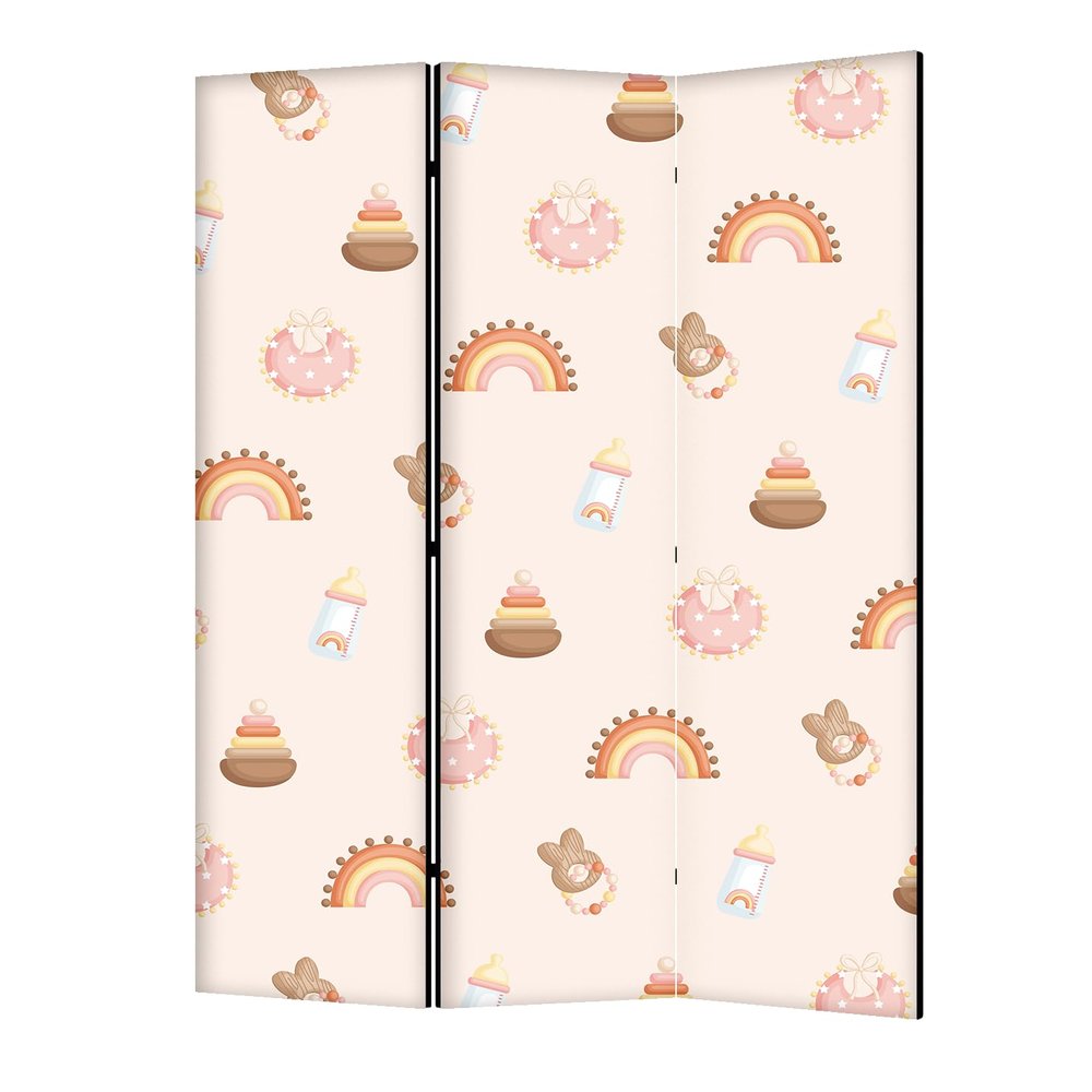 framed concept - Wooden Room Divider 135 x 172 cm, 3-Panel, Double-Sided Privacy Screen