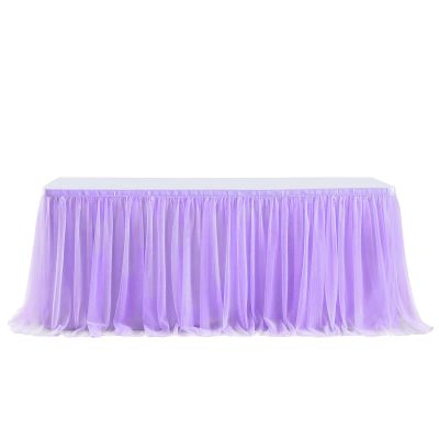 FANSU Tulle Double-Layer Table Skirt, Purple, 9 ft/275 x 77 cm