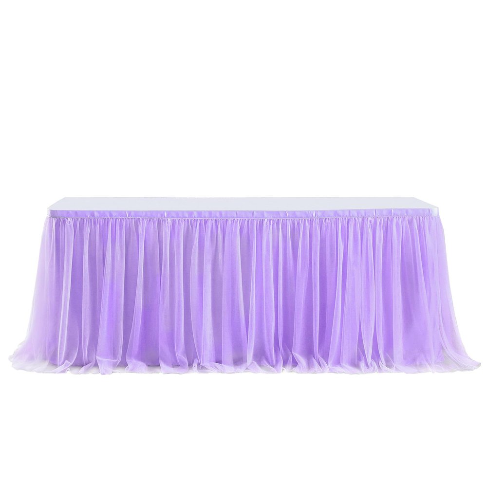 FANSU Tulle Double-Layer Table Skirt, Purple, 9 ft/275 x 77 cm