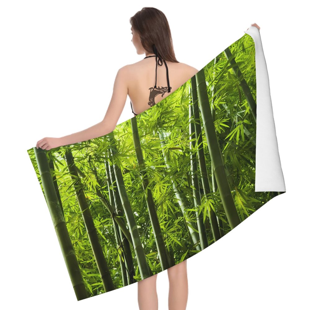 Microfiber Beach Towel, 3D Bamboo Forest Pattern, 90 x 180 cm