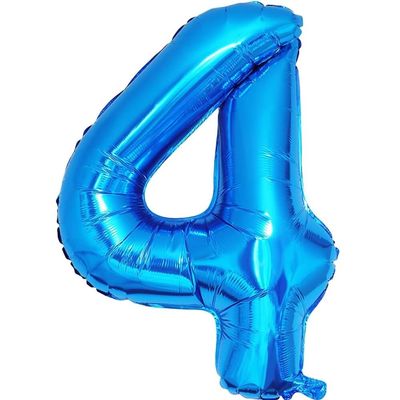 Blue Number 4 Foil Balloon, 101 cm, Birthday Party Decoration