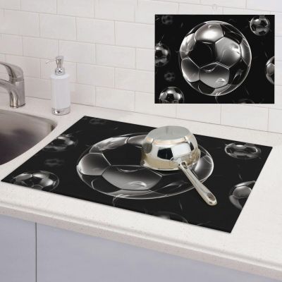Dish Drying Mat for Kitchen Counter, Microfiber, Extra Absorbent, with Hook, 18 x 24 in, Black