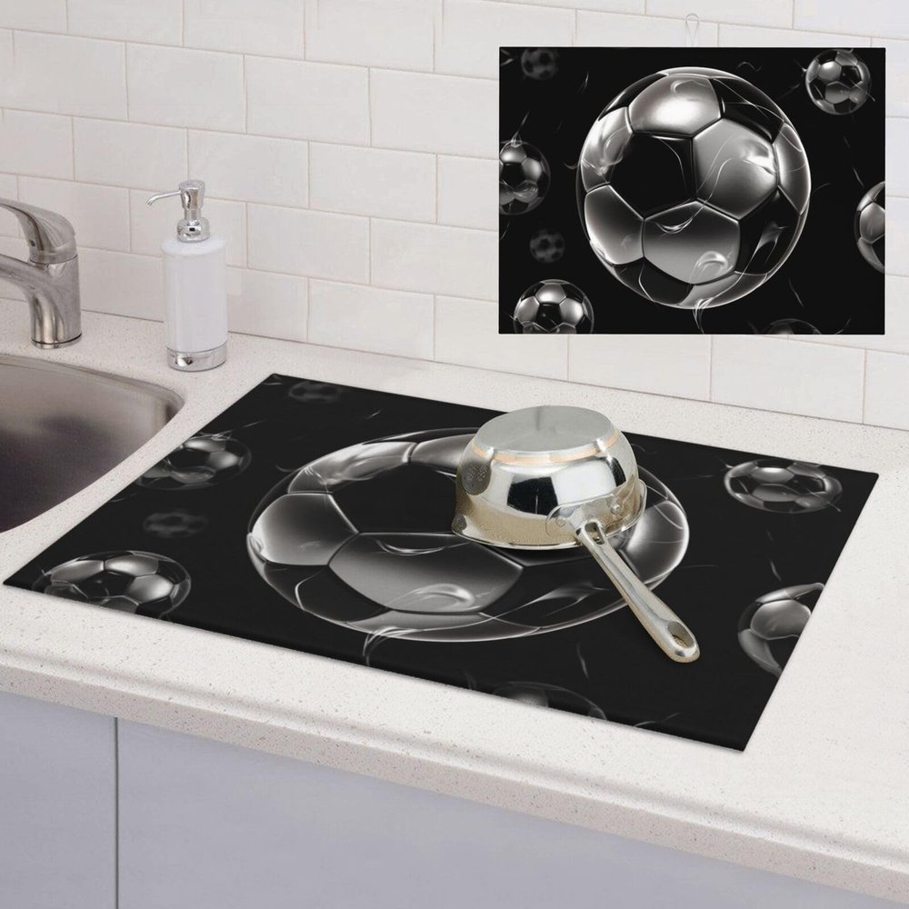 Dish Drying Mat for Kitchen Counter, Microfiber, Extra Absorbent, with Hook, 18 x 24 in, Black