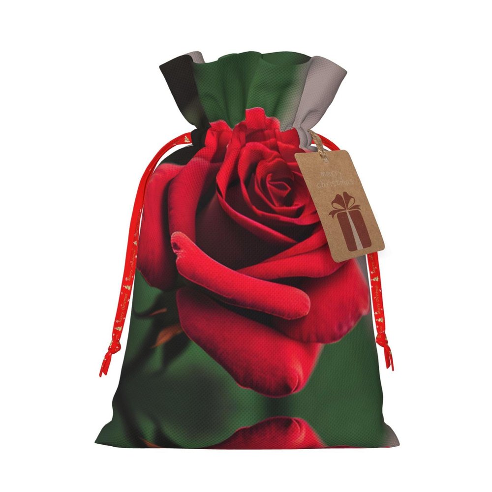 Red Rose Flower Print Canvas Drawstring Gift Bags
