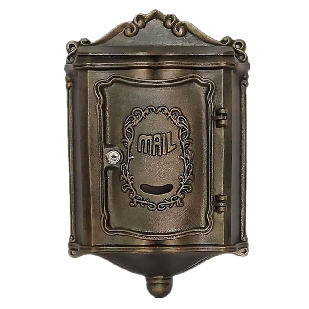 ZWQXZX Vintage Wall-Mounted Mailbox, Lockable, Bronze